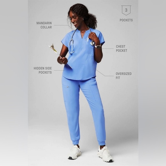 Fabletics Celi Blue Scrub Set- Evolve Top And On Call Joggers- S/M - Picture 1 of 9